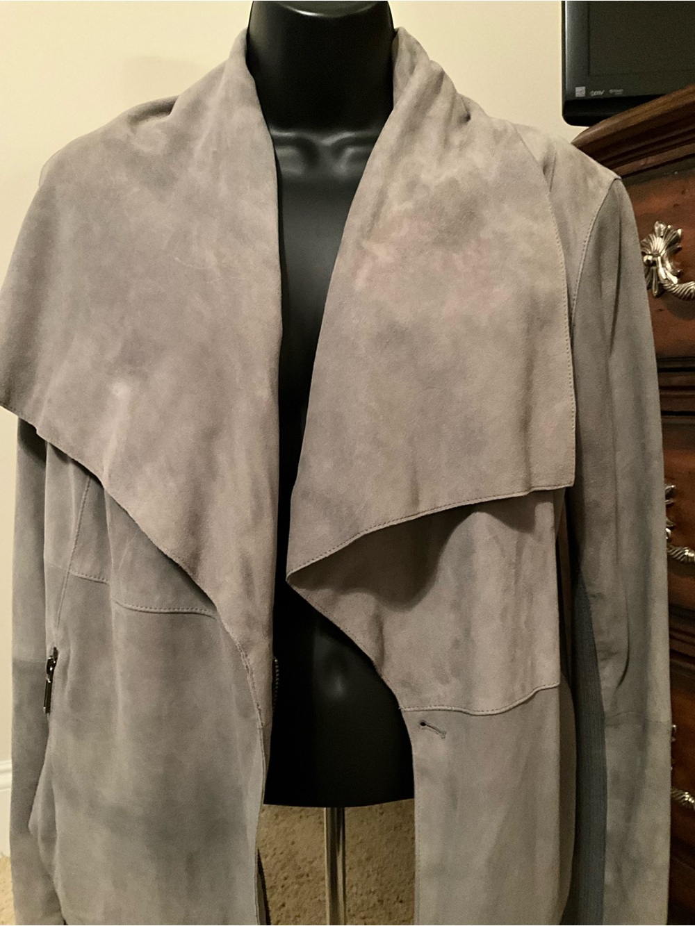 Vince Draped Suede Trench Coat - Gray
